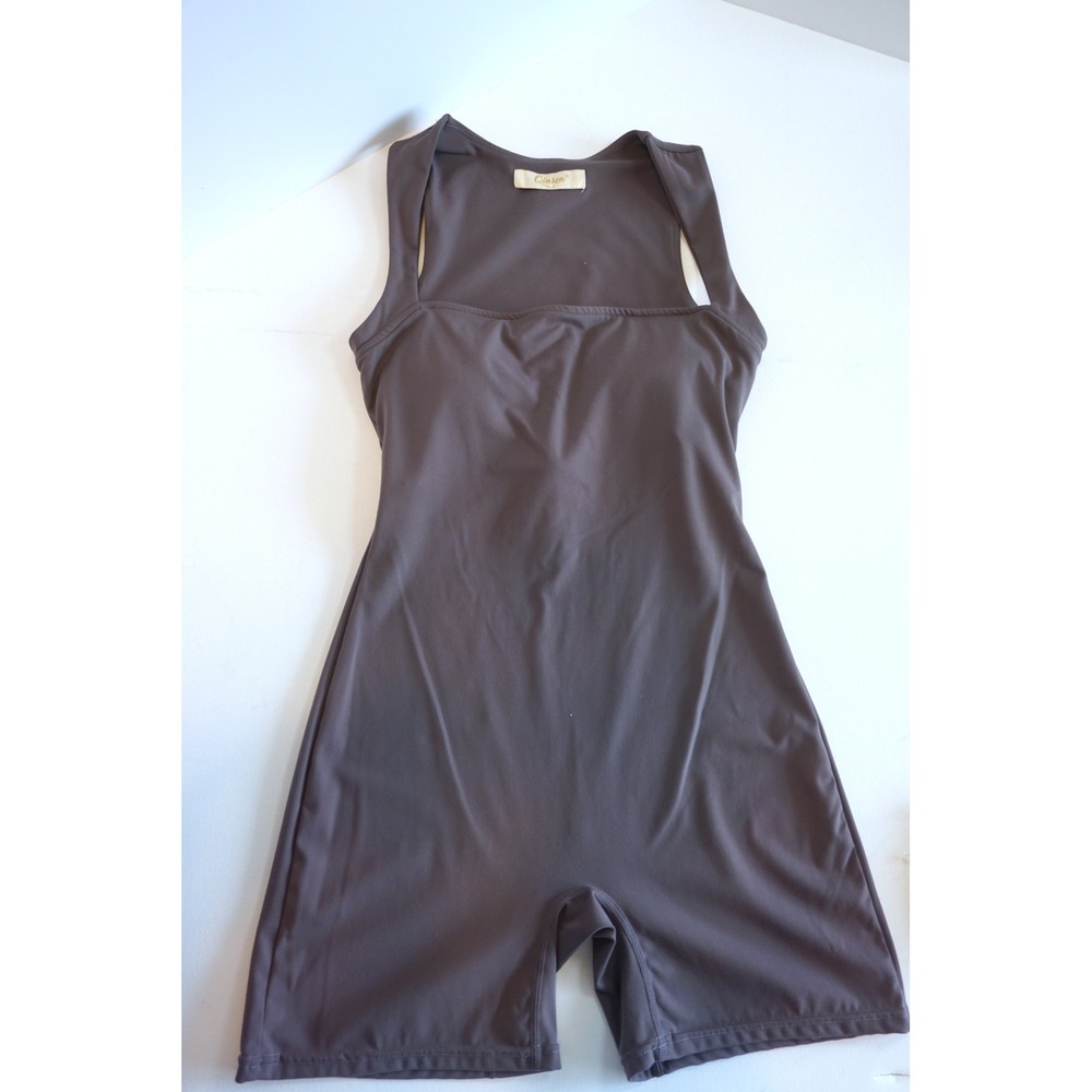 Qinsen Womens Square Neck Sleeveless Activewear Romper Grey Size 4